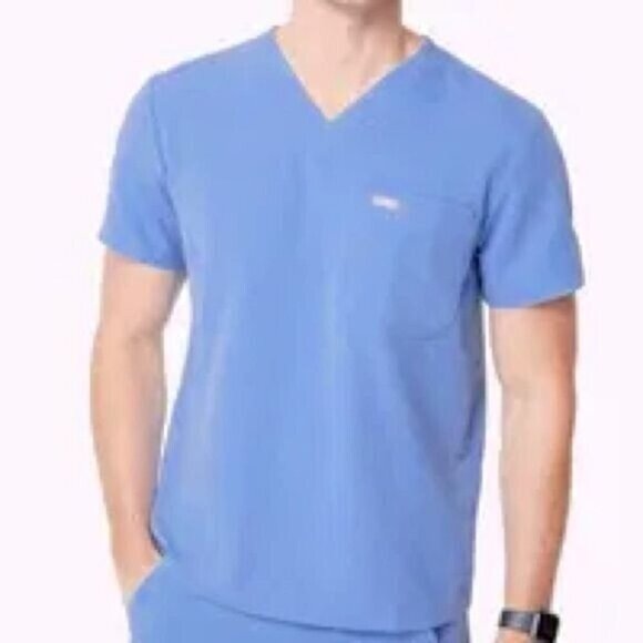 Figs Leon Three-Pocket Short Sleeve Medical Scrub Top In Ceil Blue Mens Medium - Picture 1 of 5